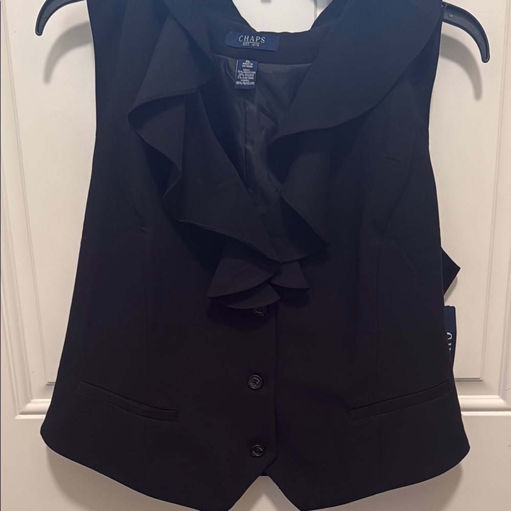 Chaps Black Sleeveless Ruffled Vest